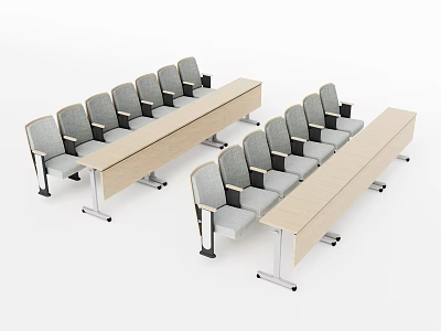 Modern Conference Room Table and Chair Set With Light Wood Tabletop and Gray Padded Chairs 3d model