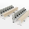 Modern Conference Room Table and Chair Set With Light Wood Tabletop and Gray Padded Chairs