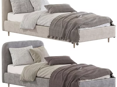 Modern Single Bed Designs In Light And Dark Grey With Soft Pillows And Blankets 3d model