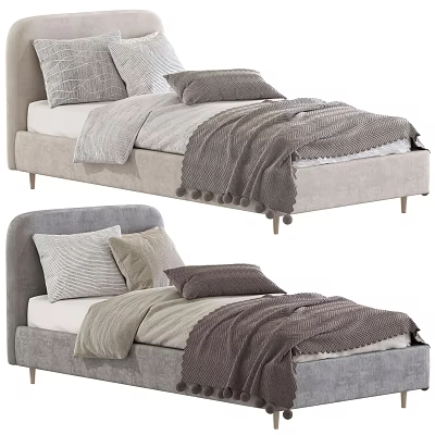 Modern Single Bed Designs In Light And Dark Grey With Soft Pillows And Blankets 3d model