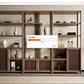Traditional Wooden Chinese Display Shelf With Multiple Shelves Vases Teapots And Decorative Items
