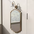 Elegant Gold Framed Wall Mounted Mirror With Wall Lamp And Window Blinds Reflection 3d model