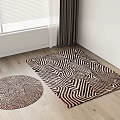 Geometric Patterned Round And Rectangular Rugs In Living Room With Wooden Floor