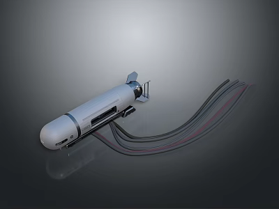 3D Rendered Tubular Device With White Body Tail Structure And Multi Colored Connected Cables 3d model