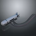 3D Rendered Tubular Device With White Body Tail Structure And Multi Colored Connected Cables