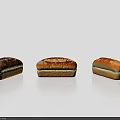 Three Golden Brown Long Bread Loaves With Toasted Crust On Grey Background 3d model
