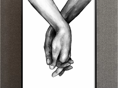 Intertwined Hands Black and White Detailed Sketch Artwork for Home Decor 3d model