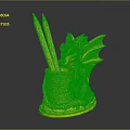 Golden Dragon Shaped Pencil Holder With Red Green Yellow Pencils And White Patterned Base