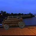 Vintage Cannon Weapon With Metal Barrel Wooden Carriage And Wheels