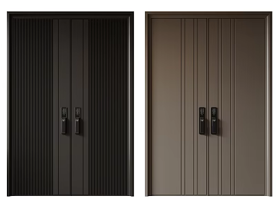 Modern Double Doors With Black Brown Vertical Stripes And Digital Locks 3d model