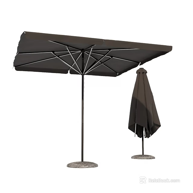 Dark Outdoor Sunshade With Open And Folded Designs And Metal Frame 3d model 