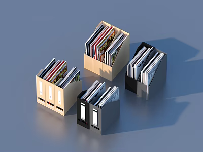 Colorful Office Folders With Organized Files Neatly Arranged On Blue Surface 3d model