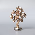 Tree Shaped Decorative Ornament Set With Golden Flowers And Metal Base For Elegant Home Decoration