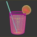 Refreshing Glass of Cold Drink with Red White Striped Straw and Lemon Slice