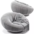Modern Gray Plush Single Sofa With Round Design And Fringed Throw Blanket 3d model