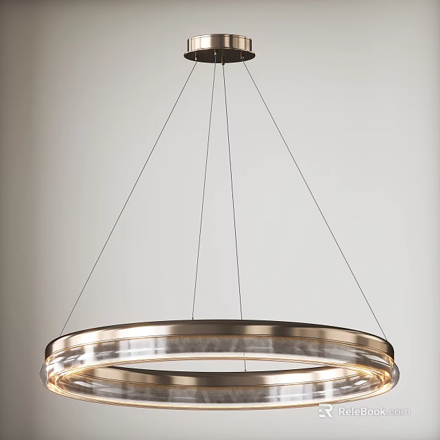 Modern Hanging Chandelier With Ring Shaped Metal Frame And Transparent Lighting Design 3d model 