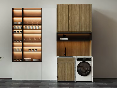 Modern Wooden Bathroom Cabinet With Storage Shelves And LED Lighting Design 3d model