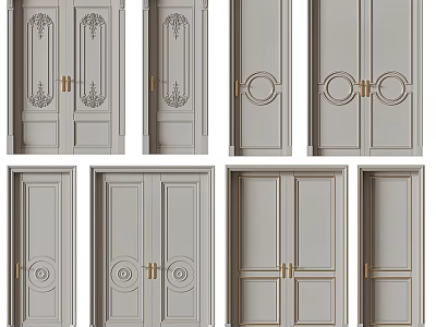 Elegant Gray Double Doors With Golden Handles And Decorative Details for Home Interior Design 3d model