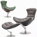 Modern Lounge Chair with Matching Ottoman Green Upholstery Wooden Frame and Silver Metal Base