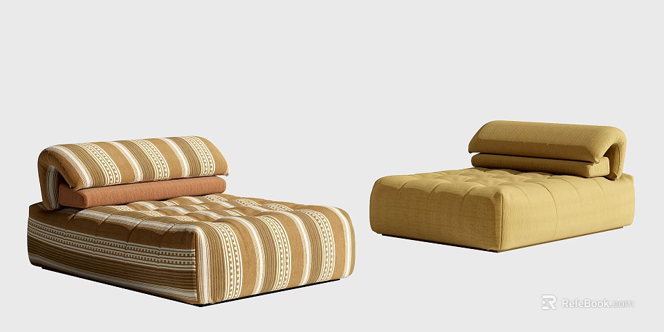 Stylish Lazy Sofa With Striped Pattern And Solid Color Design Options 3d model