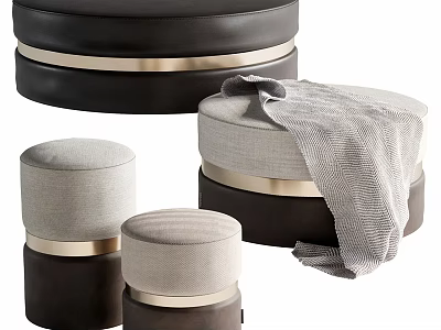 Modern Fabric Ottoman Stools With Black Grey Colors And Metal Trim Design 3d model