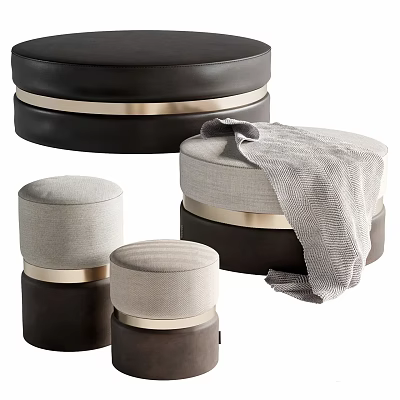 Modern Fabric Ottoman Stools With Black Grey Colors And Metal Trim Design 3d model