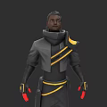 Game Movie Character in Black Yellow Outfit with High Collar and Red Gloves