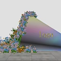 Spring Romantic Floral Installation Arched Blue Pink Yellow Flowers Outdoor Setting With Logo