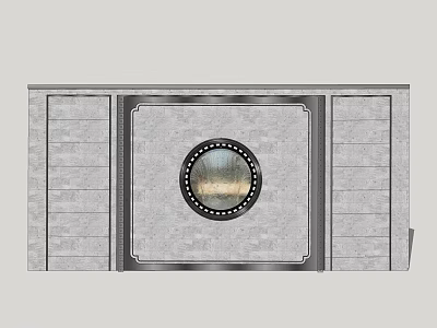 Modern Concrete Partition With Circular Metal Framed Decorative Panel 3d model