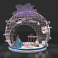 Decorative Spherical Wireframe Structure With Pink Bow And Display Items Inside 3d model
