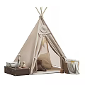 Cozy Beige Tepee Tent Setup With Plush Toys Vintage Suitcase Woven Basket And Lantern