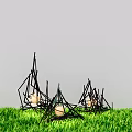 Decorative Outdoor Lights With Twig Like Structure And Illuminated Bulbs On Green Grass
