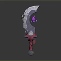 Crystal Axe Weapon With Purple Glowing Core And Red Strap Handle