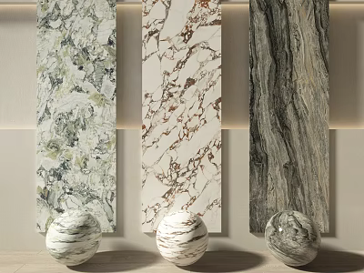 Decorative Marble Background Wall Interior Design With Varied Pattern Panels And Spheres 3d model