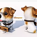 Cute Brown And White Dog Figurine With Welcome Sign And Collar In Two Views