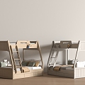 Modern Bed Bunk Bed Solid Wood 3d model