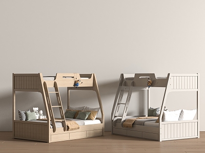 Modern Bed Bunk Bed Solid Wood 3d model