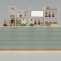 Modern Mall Counter With Multi Layer Shelves Displaying Canned And Bottled Products
