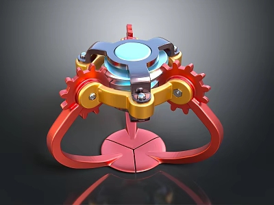 Lighting Combination with Modern Industrial Gears Metal Structure Red Gold Components and Blue Light Source 3d model