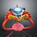 Lighting Combination with Modern Industrial Gears Metal Structure Red Gold Components and Blue Light Source