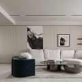 Modern Light Luxury Living Room With Curved Plush Sofa And Elegant Aesthetic Interior Design