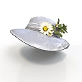 Silver Wide Brim Hat With Daisy Flower And Green Leaf Decoration