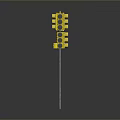 Three Yellow Traffic Lights With Different Illuminated Lamps Standing On Gray Background