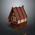 Traditional Wooden House Architecture With Red Tile Roof Chimney Brown And White Walls And Windows