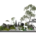 Indoor Landscape Design With Green Plants Stones White Deer Statue And Moss