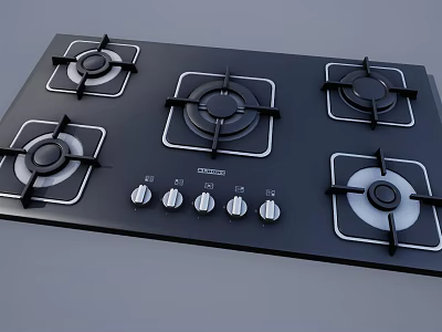 Black Gas Stove With Four Burners And Control Knobs For Modern Kitchen 3d model
