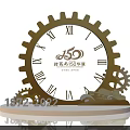 Golden Gear Clock Commemorating 100th Anniversary of the Party 1872-2022 with Gear Decorations and Base