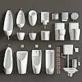 Various Toilet Designs Including Urinals Sinks And Tank Components