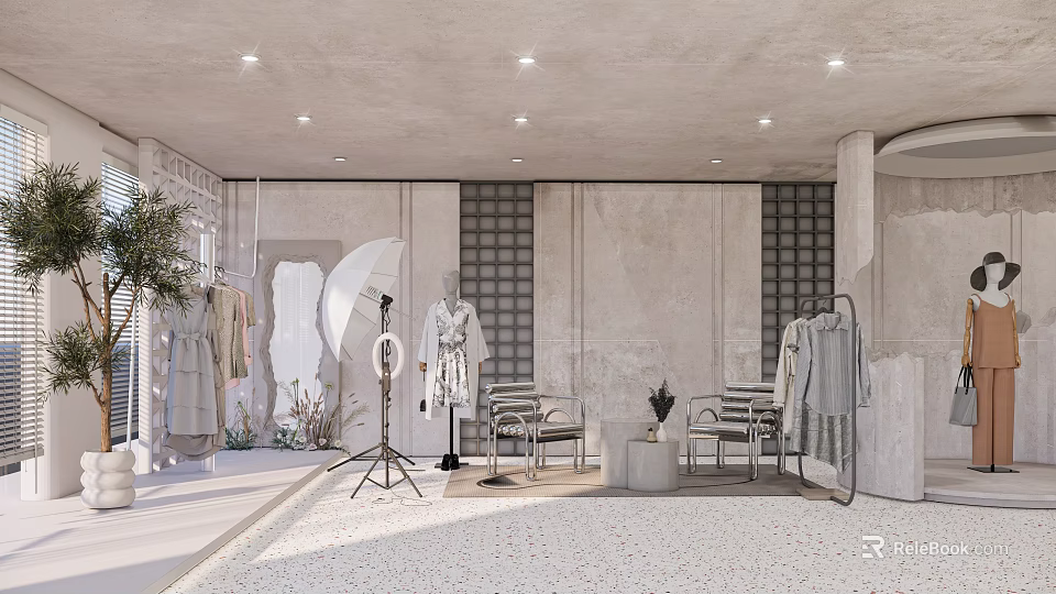 Modern Public Office Space With Open Layout Workstations Chairs And Green Plants 3d model 