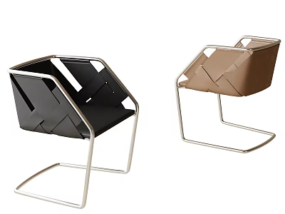 Contemporary Dining Chairs With Black Brown Woven Design And Metal Frames 3d model